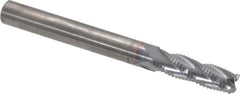 RobbJack - 1/4" Diam, Fine Pitch, 3/4" LOC, 4 Flute Solid Carbide Roughing Square End Mill - TiCN Finish, 2-1/2" OAL, 1/4" Shank Diam, Single End, Centercutting, 30° Helix - Benchmark Tooling