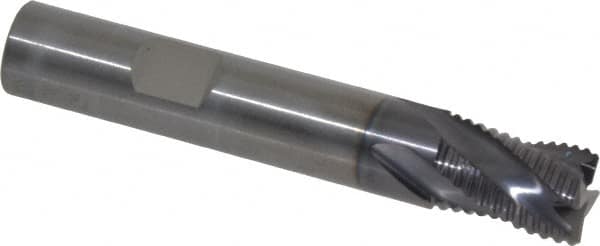 RobbJack - 1/2" Diam, Fine Pitch, 5/8" LOC, 4 Flute Solid Carbide Roughing Square End Mill - AlTiN Finish, 3" OAL, 1/2" Shank Diam, Single End, Centercutting, 30° Helix - Benchmark Tooling