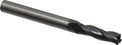RobbJack - 1/4" Diam, Fine Pitch, 3/4" LOC, 3 Flute Solid Carbide Roughing Square End Mill - AlTiN Finish, 2-1/2" OAL, 1/4" Shank Diam, Single End, Centercutting, 30° Helix - Benchmark Tooling