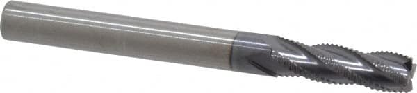 RobbJack - 1/4" Diam, Fine Pitch, 3/4" LOC, 4 Flute Solid Carbide Roughing Square End Mill - AlTiN Finish, 2-1/2" OAL, 1/4" Shank Diam, Single End, Centercutting, 30° Helix - Benchmark Tooling