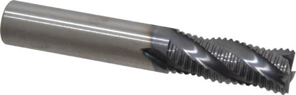 RobbJack - 7/16" Diam, Fine Pitch, 1" LOC, 4 Flute Solid Carbide Roughing Square End Mill - AlTiN Finish, 2-3/4" OAL, 7/16" Shank Diam, Single End, Centercutting, 30° Helix - Benchmark Tooling
