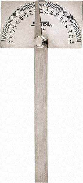 SPI - 6 Inch Long Blade, 180° Max Measurement, 1° Dial Graduation, Rectangular Head Protractor - Accuracy Up to 30 Min, 0 to 90 to 0 Dial Range - Benchmark Tooling
