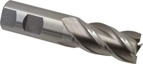 Interstate - 1", 2" LOC, 1" Shank Diam, 4-1/2" OAL, 4 Flute, High Speed Steel Square End Mill - Single End, Uncoated, Spiral Flute, 30° Helix, Right Hand Cut, Right Hand Flute - Benchmark Tooling