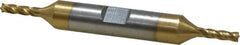 Interstate - 1/8", 3/8" LOC, 3/8" Shank Diam, 3-1/16" OAL, 4 Flute, High Speed Steel Square End Mill - Double End, TiN Finish, Spiral Flute, 30° Helix, Right Hand Cut, Right Hand Flute - Benchmark Tooling