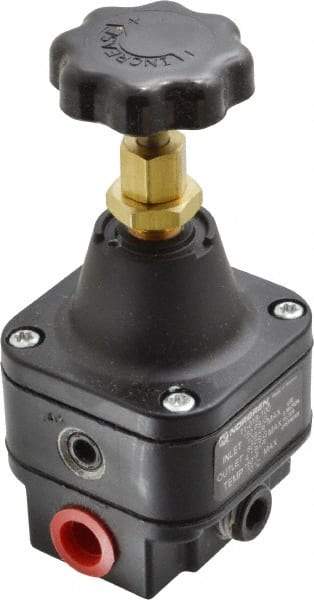 Norgren - 1/4 NPT Port, 12 CFM, Zinc Precision Constant Bleed Regulator - 1 to 60 psi Range, 150 Max psi Supply Pressure, 2.12" Wide x 4.55" High - Benchmark Tooling
