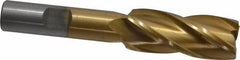 Interstate - 11/16", 1-5/8" LOC, 1/2" Shank Diam, 3-5/8" OAL, 4 Flute, High Speed Steel Square End Mill - Single End, TiN Finish, Spiral Flute, 30° Helix, Right Hand Cut, Right Hand Flute - Benchmark Tooling
