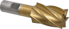 Interstate - 1-1/4", 2" LOC, 3/4" Shank Diam, 4-1/4" OAL, 6 Flute, High Speed Steel Square End Mill - Single End, TiN Finish, Spiral Flute, 30° Helix, Right Hand Cut, Right Hand Flute - Benchmark Tooling