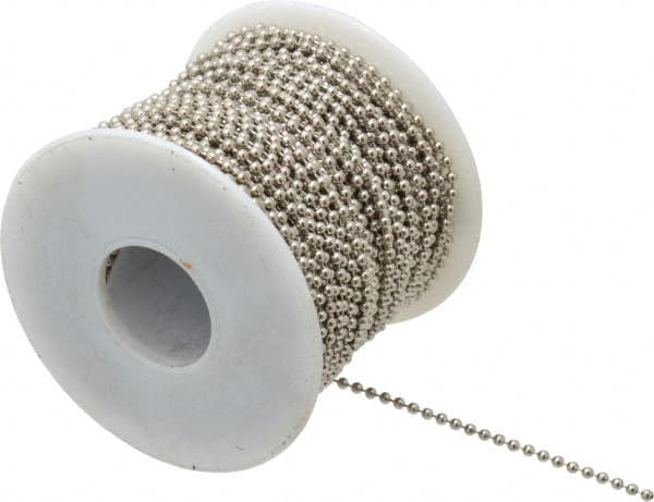 Made in USA - Number 3 Trade Size Brass Ball Chain - 0.095 Inch Ball Diameter, 12 Lbs. Tensile Strength, 100 Ft. Long , 94 Balls per Foot - Benchmark Tooling