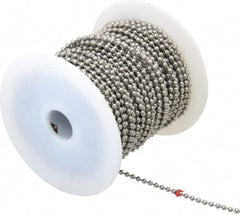 Made in USA - Number 6 Trade Size Stainless Steel Ball Chain - 0.127 Inch Ball Diameter, 45 Lbs. Tensile Strength, 100 Ft. Long , 72 Balls per Foot - Benchmark Tooling