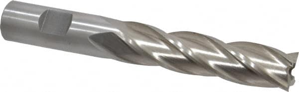 Interstate - 3/4", 3" LOC, 3/4" Shank Diam, 5-1/4" OAL, 4 Flute, High Speed Steel Square End Mill - Single End, Uncoated, Spiral Flute, 30° Helix, Right Hand Cut, Right Hand Flute - Benchmark Tooling