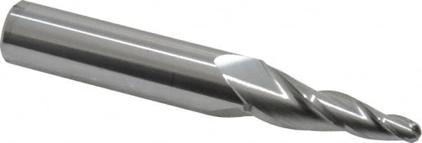 Accupro - 7° Taper Angle per Side, 3/16" Small End Diam, 1-1/4" LOC, Solid Carbide 3 Flute Tapered Ball End Mill - 3-1/4" OAL, 1/2" Shank Diam - Benchmark Tooling