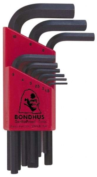 Bondhus - 9 Piece L-Key Hex Key Set - Hex Range 1.5 to 10mm - Benchmark Tooling