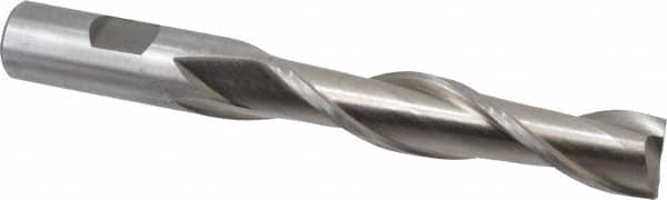 Interstate - 5/8", 3" LOC, 5/8" Shank Diam, 5-1/8" OAL, 2 Flute, High Speed Steel Square End Mill - Single End, Uncoated, Spiral Flute, 30° Helix, Centercutting, Right Hand Cut, Right Hand Flute - Benchmark Tooling