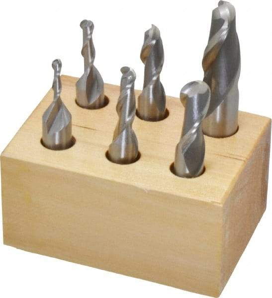 Interstate - 1/8 to 1/2", 2 Flute Ball End Mill Set - Uncoated, High Speed Steel, Single End, 3/8, 1/2" Shank Diam, Centercutting - Benchmark Tooling