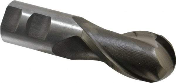 Interstate - 1-3/8" Diam, 2-1/2" LOC, 2 Flute High Speed Steel Ball End Mill - Uncoated, Single End, 5" OAL, 1-1/4" Shank Diam, Spiral Flute - Benchmark Tooling
