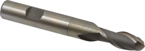 Interstate - 7/16" Diam, 1" LOC, 2 Flute High Speed Steel Ball End Mill - Uncoated, Single End, 3-11/16" OAL, 1/2" Shank Diam, Spiral Flute - Benchmark Tooling