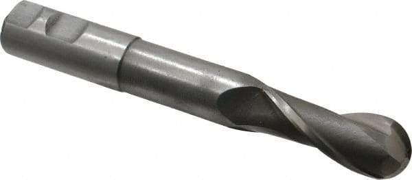 Interstate - 1" Diam, 2-1/2" LOC, 2 Flute High Speed Steel Ball End Mill - Uncoated, Single End, 7-1/4" OAL, 1" Shank Diam, Spiral Flute - Benchmark Tooling