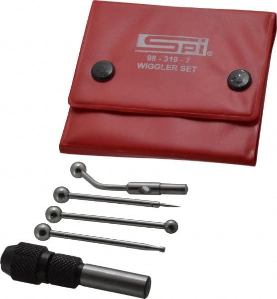 SPI - 0.0002 Inch Accuracy, Single End, Center Finder Set Mechanical - 0.1 Inch Head Diameter, Includes 4 Attachments, Case, Holder, 4 Pieces - Benchmark Tooling