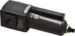 Norgren - 3/8" Port, 7.15" High x 2.68" Wide Intermediate Filter with Metal Bowl, Automatic Drain - 65 SCFM, 250 Max psi, 150°F Max Temp, Sight Glass Included, Modular Connection, 3.5 oz Bowl Capacity - Benchmark Tooling