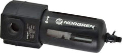 Norgren - 1/2" Port, 7.95" High x 3.15" Wide Standard Filter with Polycarbonate Bowl, Manual Drain - 140 SCFM, 150 Max psi, 125°F Max Temp, Modular Connection, Bowl Guard, 7 oz Bowl Capacity - Benchmark Tooling