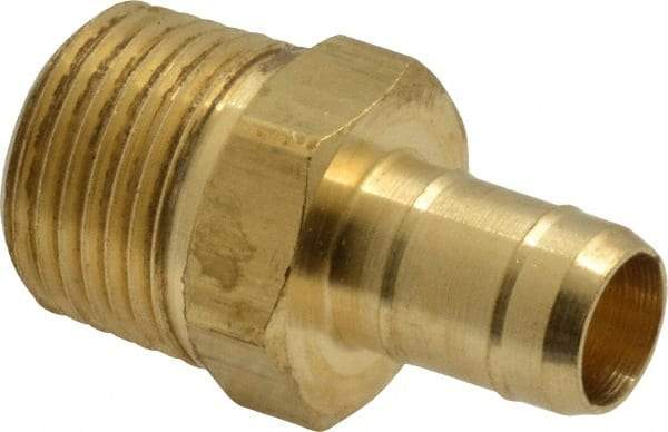 Parker - 3/8" Tube ID, 3/8-18 Thread, Metal Barbed Male Tube Connector - Brass, 1/2" Tube OD - Benchmark Tooling