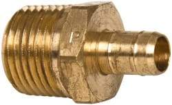 Parker - 3/8" Tube ID, 1/2-14 Thread, Metal Barbed Male Tube Connector - Brass, 1/2" Tube OD - Benchmark Tooling