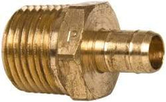 Parker - 3/8" Tube ID, 1/2-14 Thread, Metal Barbed Male Tube Connector - Brass, 1/2" Tube OD - Benchmark Tooling