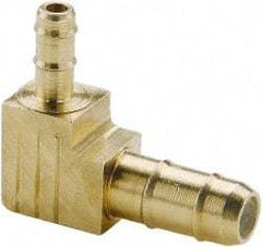 Parker - 3/32 x 11/64" Tube ID, Metal Barbed Union Tube Elbow - Brass, 1/4 x 5/32" Tube OD - Benchmark Tooling