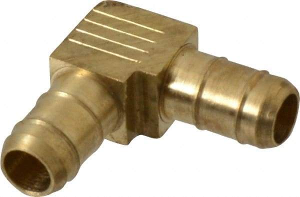 Parker - 1/4" Tube ID, Metal Barbed Union Tube Elbow - Brass, 3/8" Tube OD - Benchmark Tooling