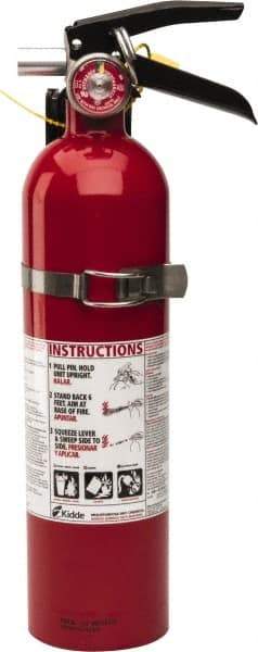 Kidde - 2.6 Lb, 1-A:10-B:C Rated, Dry Chemical Fire Extinguisher - 3-1/4" Diam x 15" High, 100 psi, 15' Discharge in 12 sec, Rechargeable, Seamless Aluminum Cylinder - Benchmark Tooling