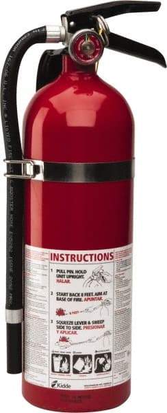 Kidde - 5 Lb, 3-A:40-B:C Rated, Dry Chemical Fire Extinguisher - 4-1/2" Diam x 16.07" High, 195 psi, 18' Discharge in 15 sec, Rechargeable, Seamless Aluminum Cylinder - Benchmark Tooling