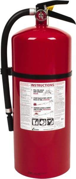 Kidde - 18 Lb, 6-A:80-B:C Rated, Dry Chemical Fire Extinguisher - 7" Diam x 21.6" High, 195 psi, 20' Discharge in 22 sec, Rechargeable, Steel Cylinder - Benchmark Tooling