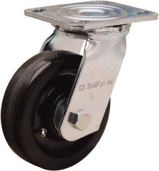 Hamilton - 5" Diam x 1-1/2" Wide x 6-1/2" OAH Top Plate Mount Swivel Caster - Phenolic, 550 Lb Capacity, Straight Roller Bearing, 4 x 4-1/2" Plate - Benchmark Tooling