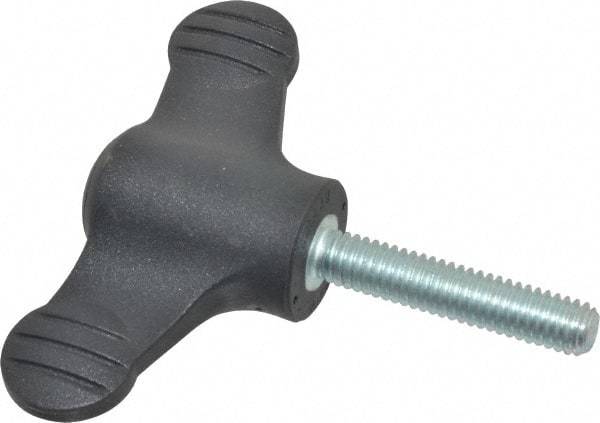 KIPP - 2.95" Head Length, Thermoplastic, Threaded Stem Bar / Wing Knob - 1.38" Hub Diam, 0.65" Hub Height, Black - Benchmark Tooling
