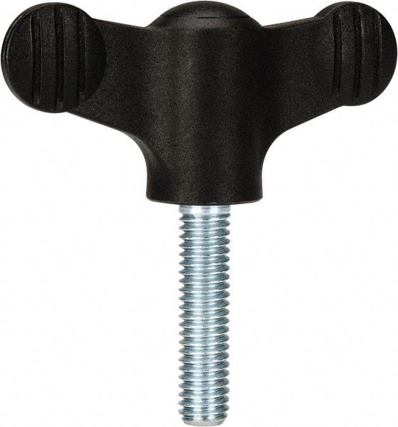 KIPP - 2.95" Head Length, Thermoplastic, Threaded Stem Bar / Wing Knob - 1.38" Hub Diam, 0.65" Hub Height, Black - Benchmark Tooling