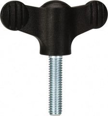 KIPP - 2.95" Head Length, Thermoplastic, Threaded Stem Bar / Wing Knob - 1.38" Hub Diam, 0.65" Hub Height, Black - Benchmark Tooling