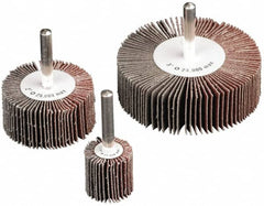 Superior Abrasives - 3" Diam x 3/4" Face Width, Fine Aluminum Oxide Coated Mounted Flap Wheel - 1/4-20 Threaded Mount, 120 Grit, 20,000 Max RPM - Benchmark Tooling