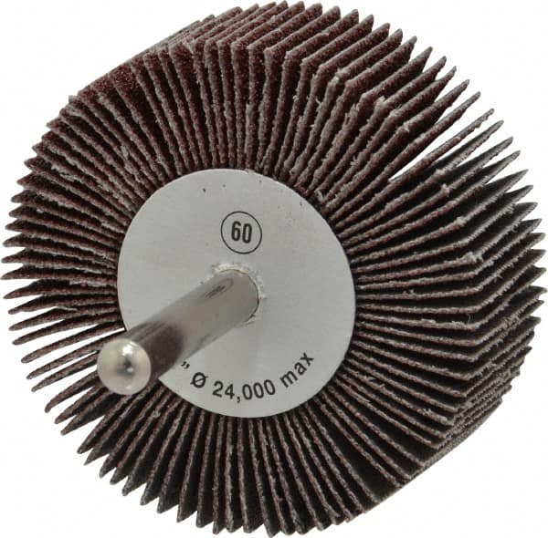 Camel Grinding Wheels - 2-1/2" Diam x 1" Face Width, Medium Aluminum Oxide Coated Mounted Flap Wheel - 1/4" Shank Mount, 60 Grit, 23,000 Max RPM - Benchmark Tooling