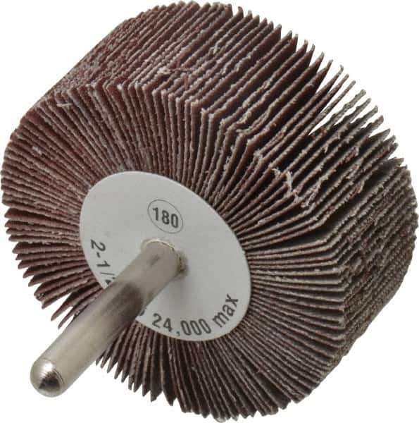 Camel Grinding Wheels - 2-1/2" Diam x 1" Face Width, Very Fine Aluminum Oxide Coated Mounted Flap Wheel - 1/4" Shank Mount, 180 Grit, 23,000 Max RPM - Benchmark Tooling