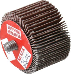Superior Abrasives - 1-1/2" Diam x 1" Face Width, Very Fine Aluminum Oxide Coated Mounted Flap Wheel - 1/4-20 Threaded Mount, 180 Grit, 30,000 Max RPM - Benchmark Tooling