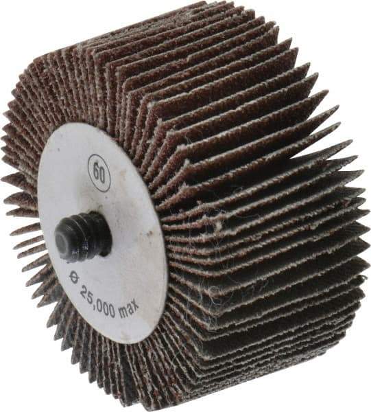 CGW Abrasives - 2" Diam x 1" Face Width, Medium Aluminum Oxide Coated Mounted Flap Wheel - 1/4-20 Threaded Mount, 60 Grit, 25,000 Max RPM - Benchmark Tooling