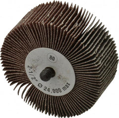 CGW Abrasives - 2-1/2" Diam x 1" Face Width, Medium Aluminum Oxide Coated Mounted Flap Wheel - 1/4-20 Threaded Mount, 80 Grit, 25,000 Max RPM - Benchmark Tooling