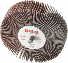 Superior Abrasives - 3" Diam x 3/4" Face Width, Medium Aluminum Oxide Coated Mounted Flap Wheel - 1/4-20 Threaded Mount, 80 Grit, 20,000 Max RPM - Benchmark Tooling