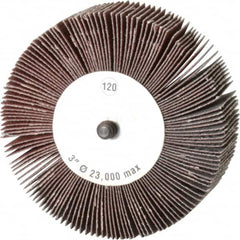 Camel Grinding Wheels - 3" Diam x 1" Face Width, Fine Aluminum Oxide Coated Mounted Flap Wheel - 1/4-20 Threaded Mount, 120 Grit, 20,000 Max RPM - Benchmark Tooling