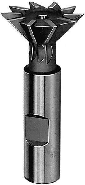 Keo - 2-1/4" Diam x 11/16" Width of Cut, 45° Included Angle, High Speed Steel Dovetail Cutter - 1" Shank Diam, 3-1/16" Shank Length, 3-3/4" Overall Length, Weldon Flat, Uncoated - Benchmark Tooling