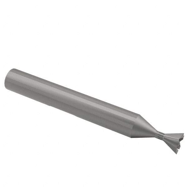 Interstate - 3/8" Diam x 3/16" Width of Cut, 45° Included Angle, High Speed Steel Dovetail Cutter - 3/8" Shank Diam, 1-15/16" Shank Length, 2-1/8" Overall Length - Benchmark Tooling