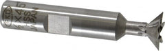 Interstate - 1/2" Diam x 1/4" Width of Cut, 45° Included Angle, High Speed Steel Dovetail Cutter - 3/8" Shank Diam, 1-7/8" Shank Length, 2-1/8" Overall Length - Benchmark Tooling