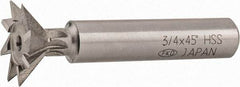 Interstate - 3/4" Diam x 5/16" Width of Cut, 45° Included Angle, High Speed Steel Dovetail Cutter - 3/8" Shank Diam, 1-13/16" Shank Length, 2-1/8" Overall Length - Benchmark Tooling