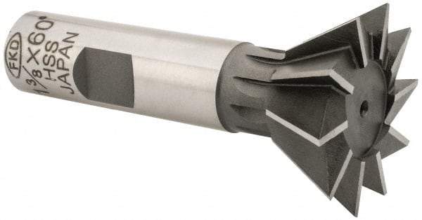 Interstate - 1-3/8" Diam x 9/16" Width of Cut, 60° Included Angle, High Speed Steel Dovetail Cutter - 5/8" Shank Diam, 2-7/8" Overall Length, Uncoated - Benchmark Tooling