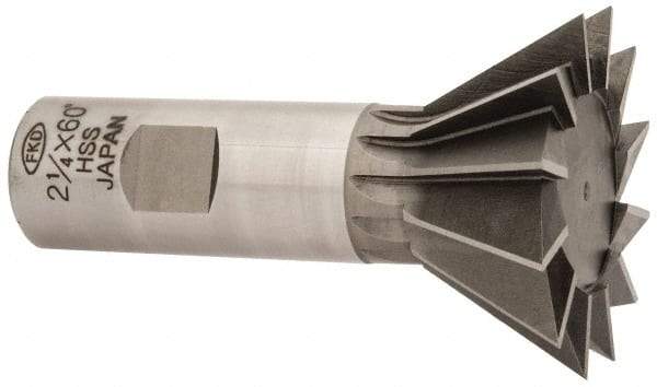 Interstate - 2-1/4" Diam x 1-1/16" Width of Cut, 60° Included Angle, High Speed Steel Dovetail Cutter - 1" Shank Diam, 3-3/4" Overall Length, Uncoated - Benchmark Tooling